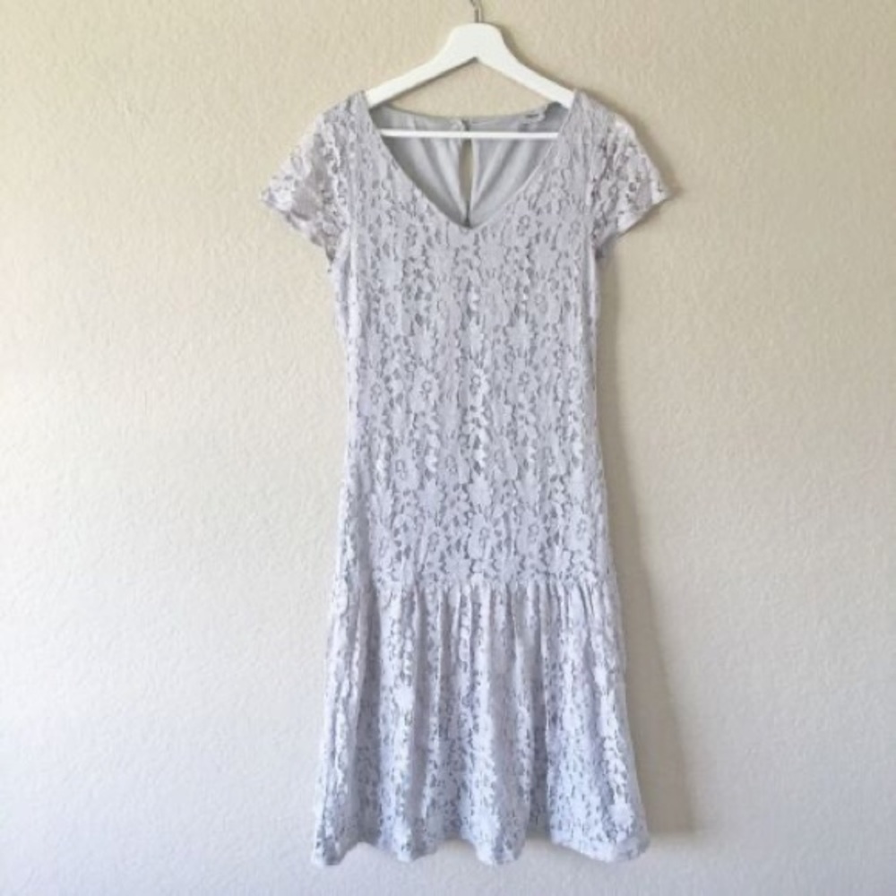 90s style ASOS Grey Lace Drop Waist Dress with Back Button Detail